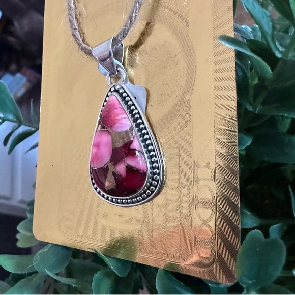 Brand New Sterling Silver 925 Red Rose Dahlia Teardrop Pendant Necklace - Picture 5 of 7